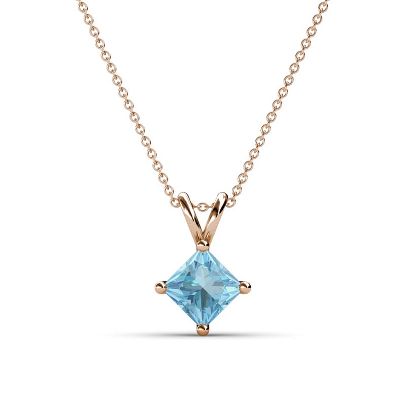 Jassiel 6.00 mm Princess Cut Aquamarine Double Bail Solitaire Pendant Necklace 