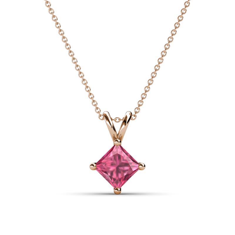 Jassiel 6.00 mm Princess Cut Pink Tourmaline Double Bail Solitaire Pendant Necklace 