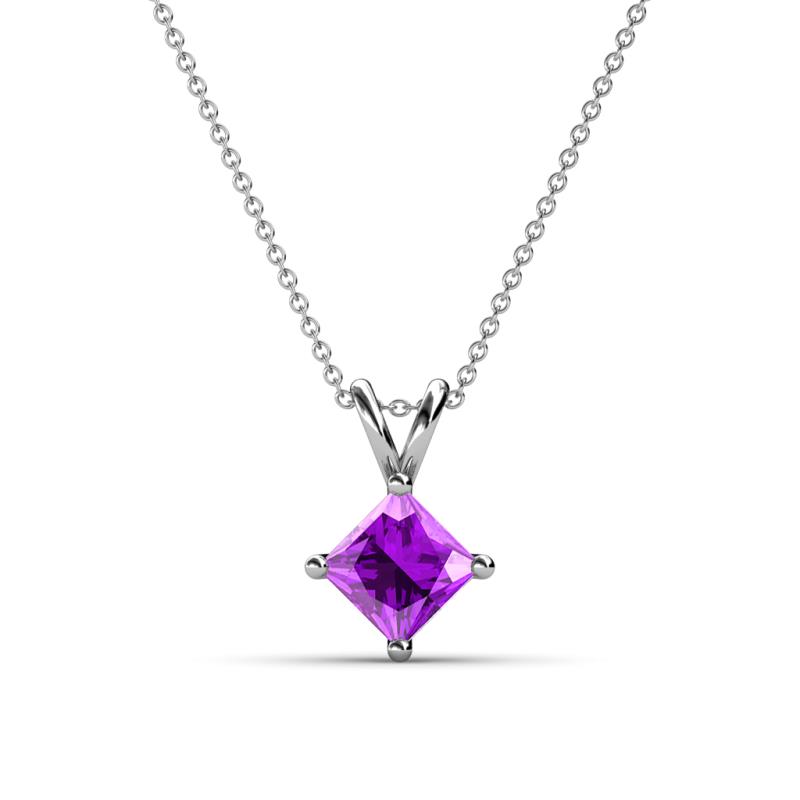 Jassiel 6.00 mm Princess Cut Amethyst Double Bail Solitaire Pendant Necklace 