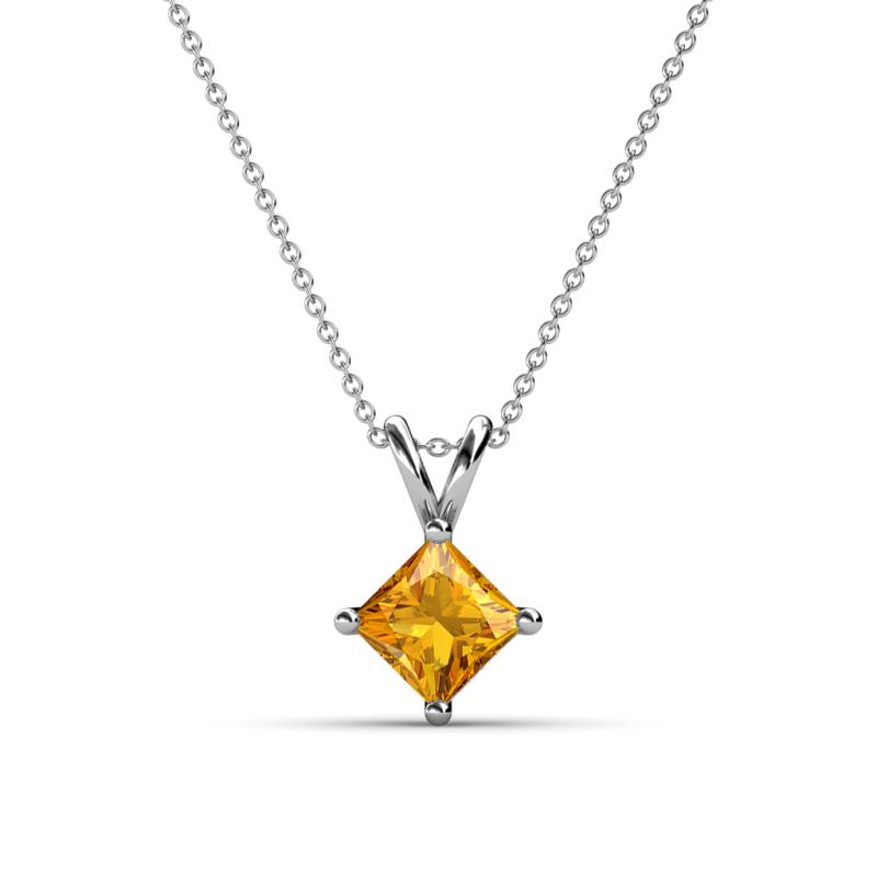 Jassiel 6.00 mm Princess Cut Citrine Double Bail Solitaire Pendant Necklace 