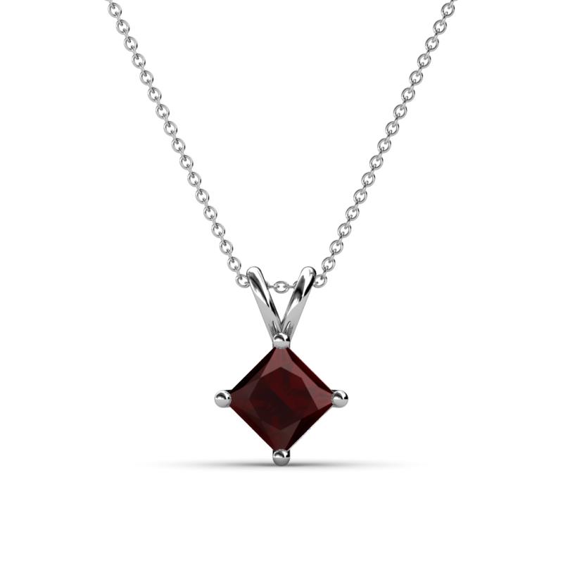 Jassiel 6.00 mm Princess Cut Red Garnet Double Bail Solitaire Pendant Necklace 