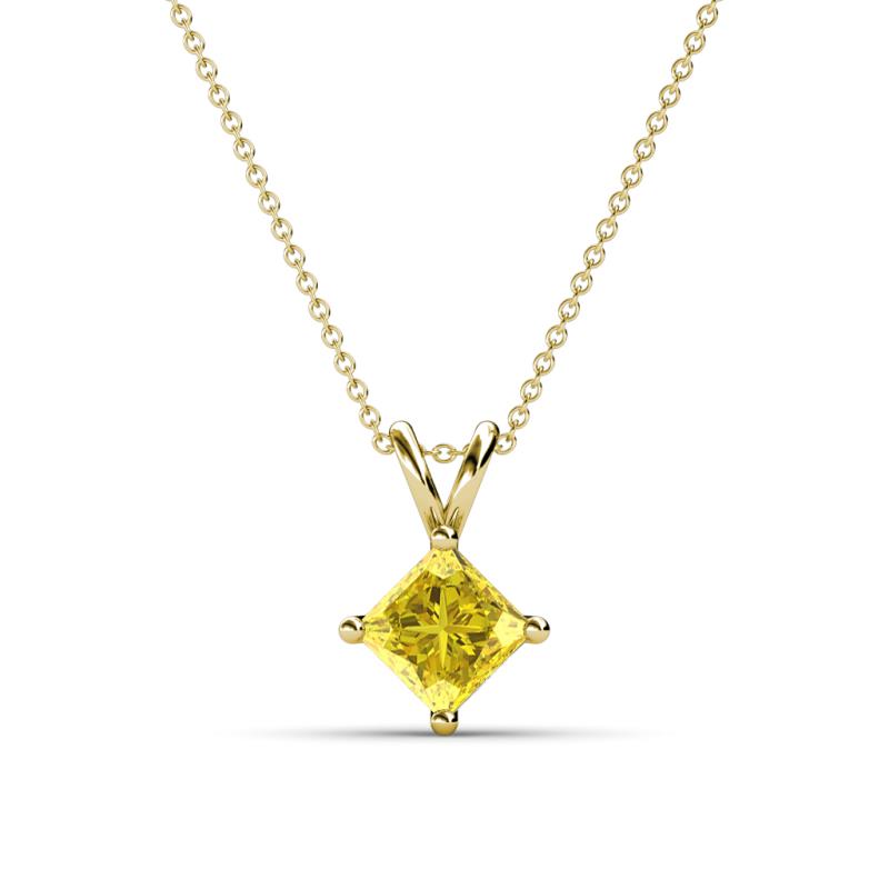 Jassiel 6.00 mm Princess Cut Chatham Created Yellow Sapphire Double Bail Solitaire Pendant Necklace 