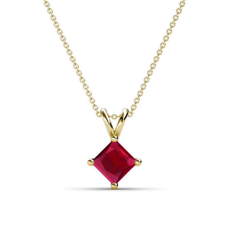 Jassiel 6.00 mm Princess Cut Chatham Created Ruby Double Bail Solitaire Pendant Necklace 