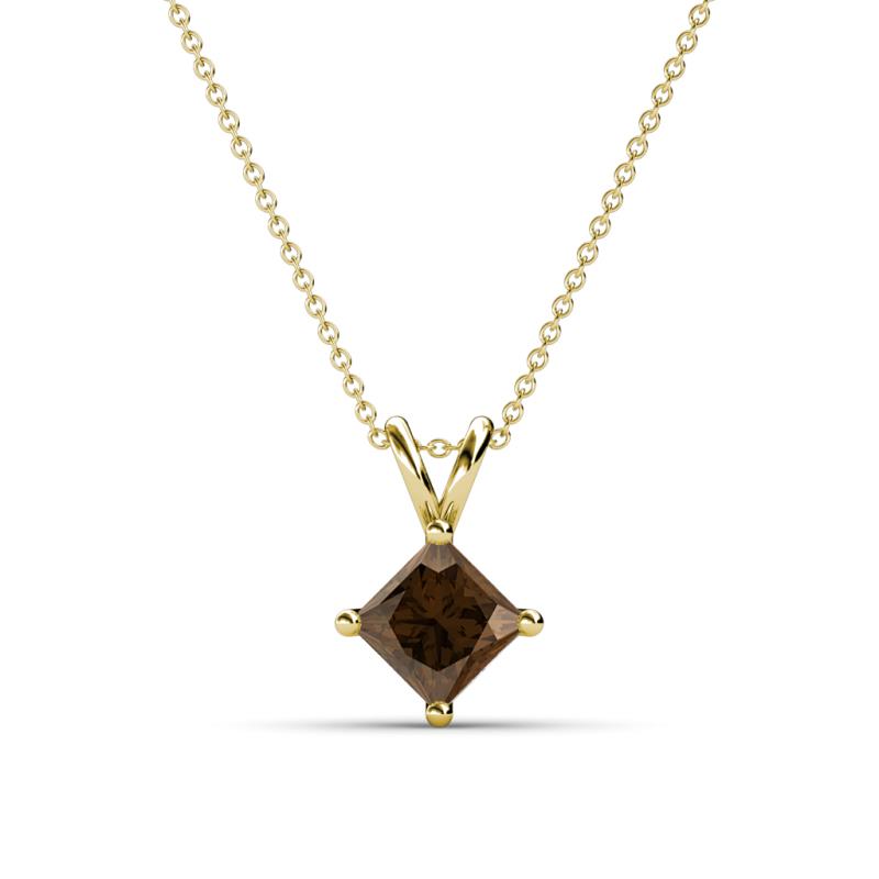 Jassiel 6.00 mm Princess Cut Smoky Quartz Double Bail Solitaire Pendant Necklace 