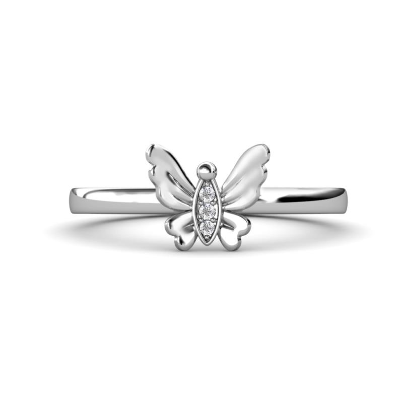 Motyl Round Diamond Womens Butterfly Ring 14K White Gold | TriJewels