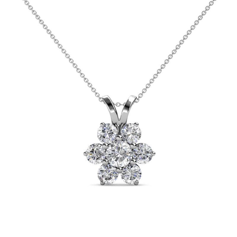 Akina 0.80 ctw (3.80 mm) Round Lab Grown Diamond and Round Natural Diamond Floral Halo Pendant 