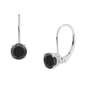 Black Diamond Euro Wire Stud Earrings Natural Black Round Diamond cttw AAA Clarity Black Color set using Prong Setting in K White Gold