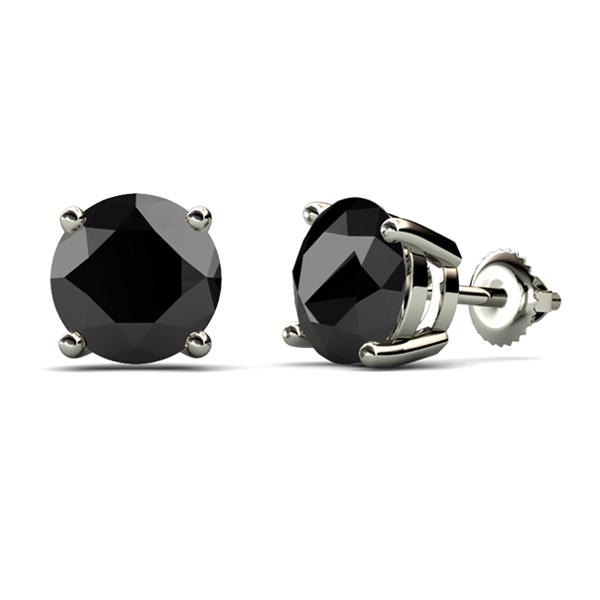 Black Diamond Solitaire Stud Earrings Natural Black Round Diamond cttw I I Clarity Black Color Stud Set in K White Gold 