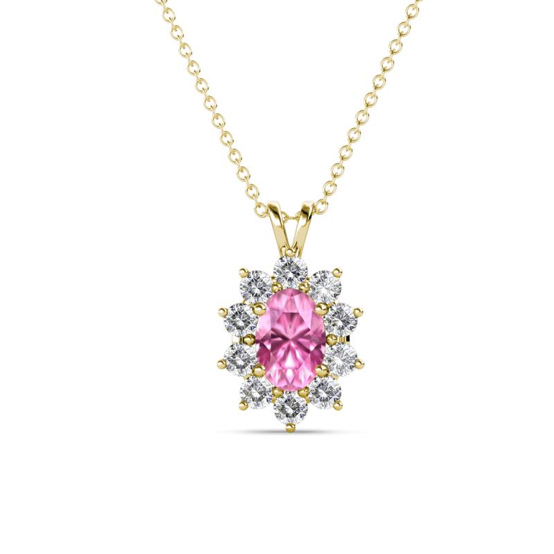 Hazel 6x4 mm Oval Cut Pink Sapphire and Round Diamond Double Bail Halo Pendant Necklace 