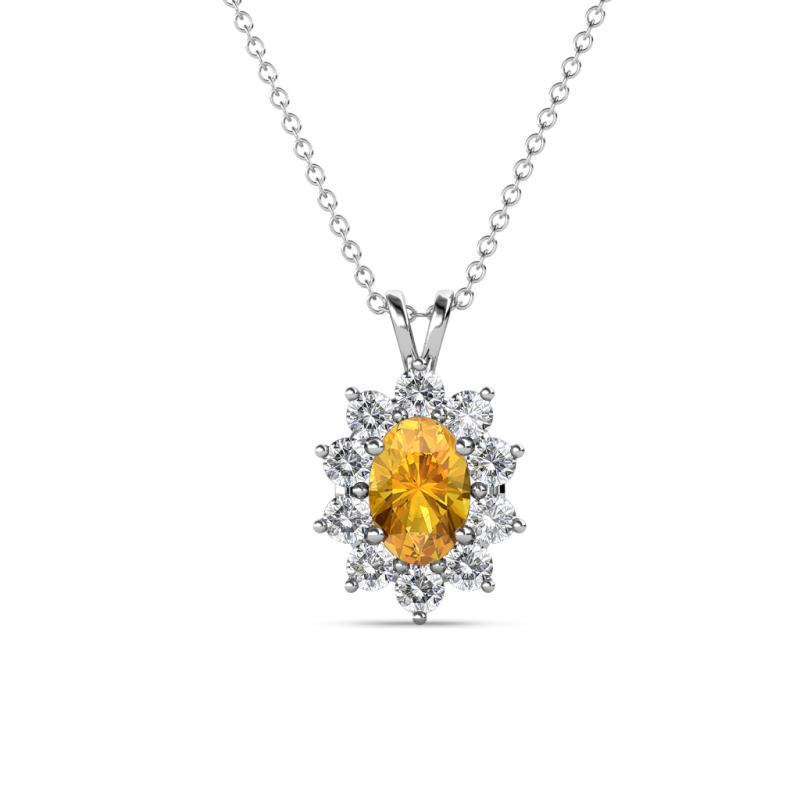 Hazel 6x4 mm Oval Cut Citrine and Round Diamond Double Bail Halo Pendant Necklace 