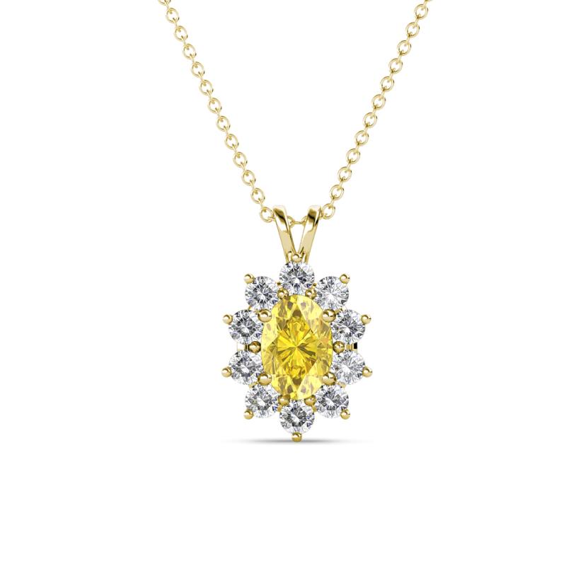 Hazel 6x4 mm Oval Cut Yellow Sapphire and Round Diamond Double Bail Halo Pendant Necklace 