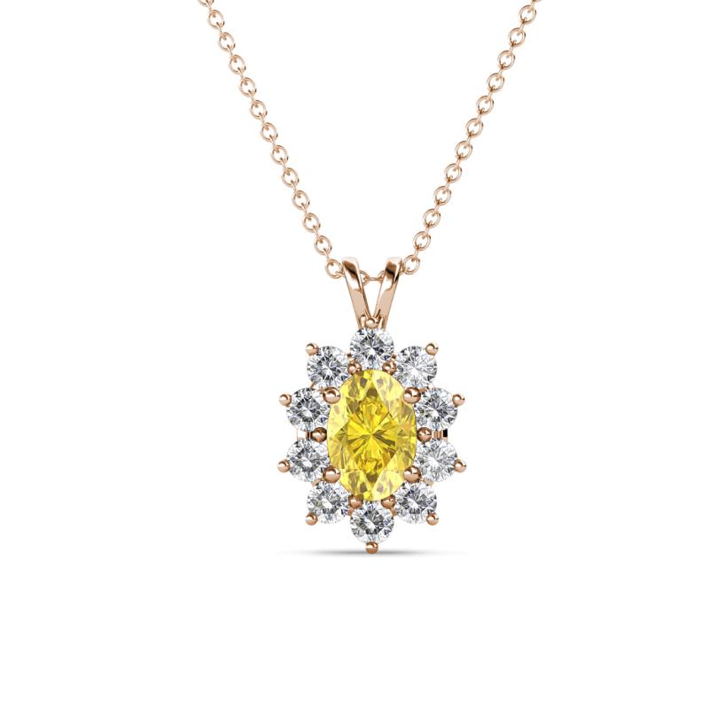 Hazel 6x4 mm Oval Cut Yellow Sapphire and Round Diamond Double Bail Halo Pendant Necklace 