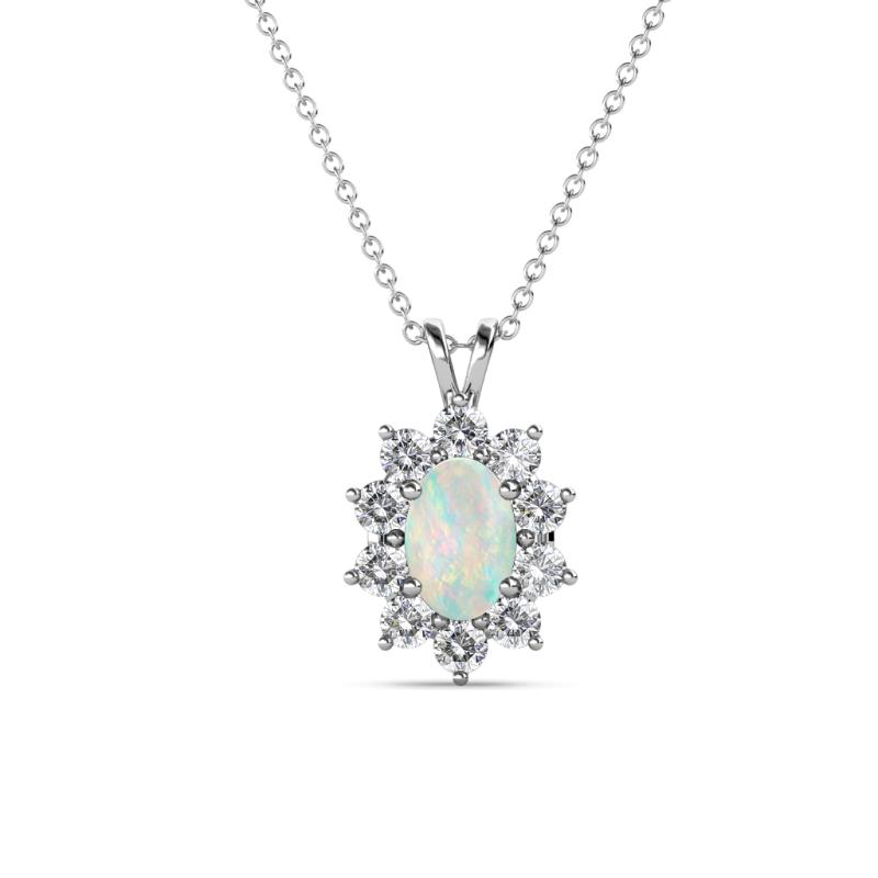 Hazel 6x4 mm Oval Cut Opal and Round Diamond Double Bail Halo Pendant Necklace 