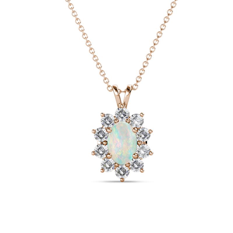 Hazel 6x4 mm Oval Cut Opal and Round Diamond Double Bail Halo Pendant Necklace 