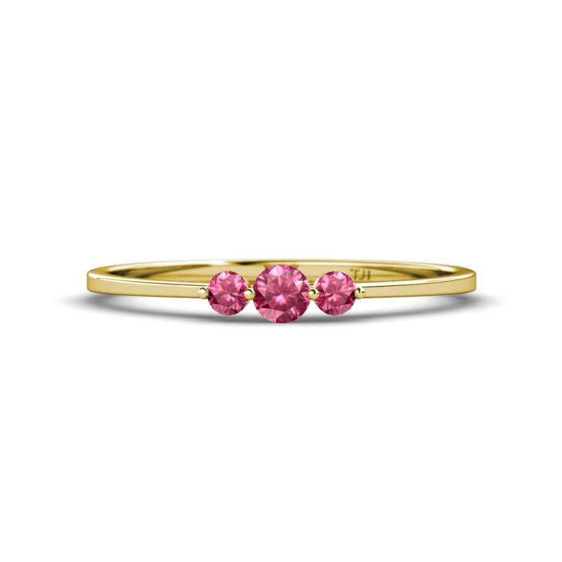Shirley 3.50 mm Round Pink Tourmaline Three Stone Engagement Ring 