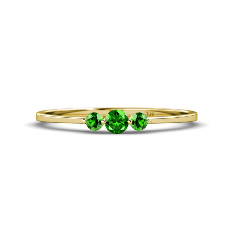 Shirley 3.50 mm Round Green Garnet Three Stone Engagement Ring 