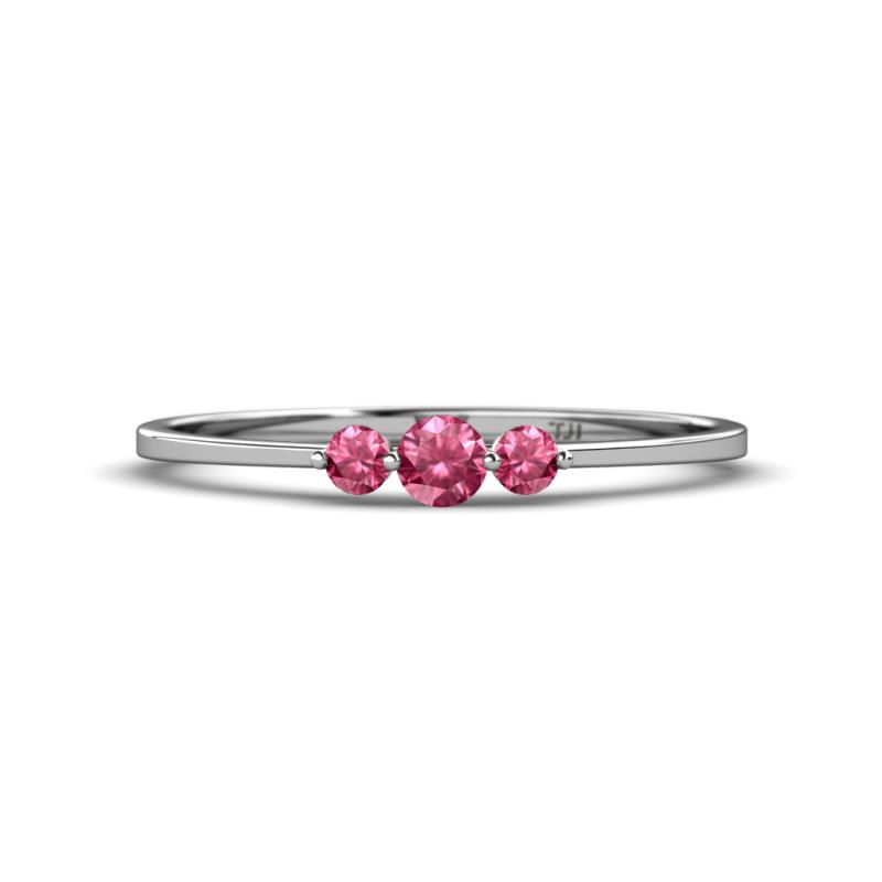 Shirley 3.50 mm Round Pink Tourmaline Three Stone Engagement Ring 