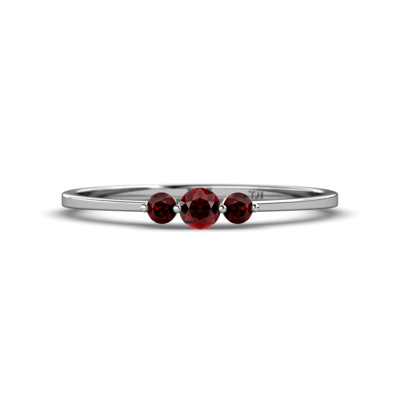 Shirley 3.50 mm Round Red Garnet Three Stone Engagement Ring 