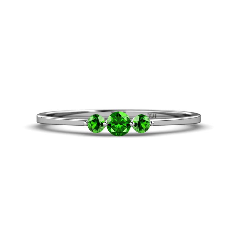Shirley 3.50 mm Round Green Garnet Three Stone Engagement Ring 