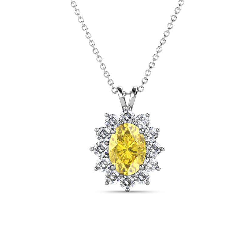 Hazel 7x5 mm Oval Cut Yellow Sapphire and Round Diamond Double Bail Halo Pendant Necklace 