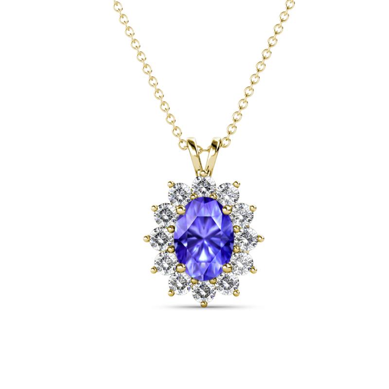 Hazel 7x5 mm Oval Cut Tanzanite and Round Diamond Double Bail Halo Pendant Necklace 