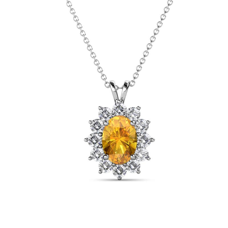 Hazel 7x5 mm Oval Cut Citrine and Round Diamond Double Bail Halo Pendant Necklace 