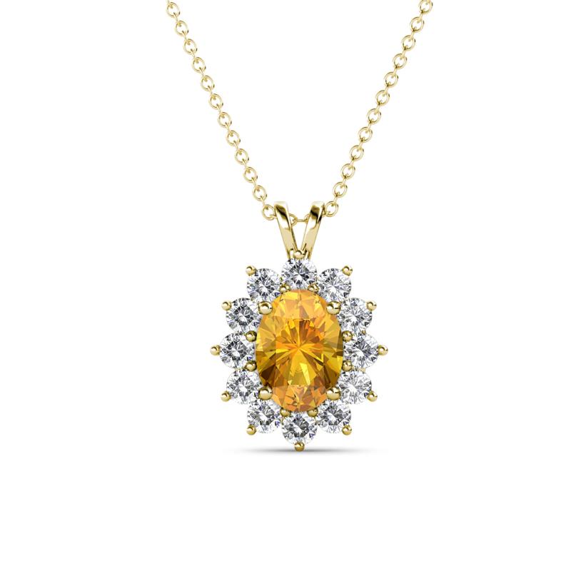 Hazel 7x5 mm Oval Cut Citrine and Round Diamond Double Bail Halo Pendant Necklace 