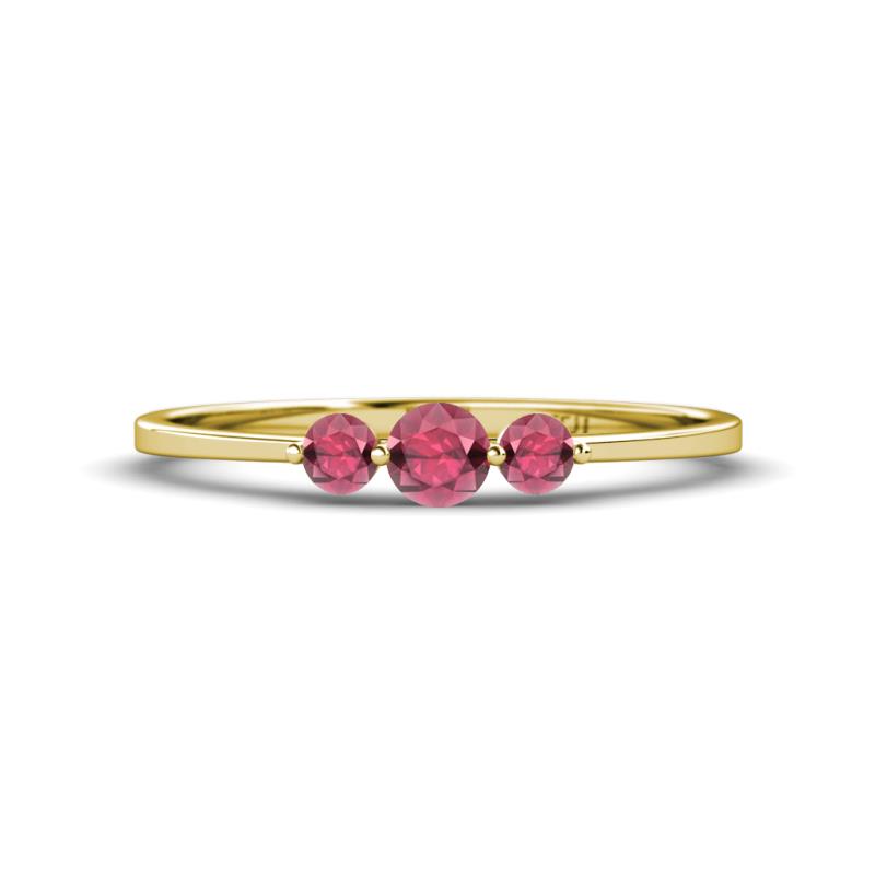 Shirley 4.00 mm Round Rhodolite Garnet Three Stone Engagement Ring 
