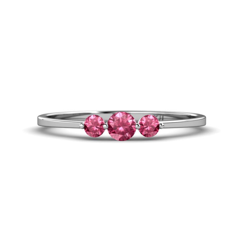 Shirley 4.00 mm Round Pink Tourmaline Three Stone Engagement Ring 