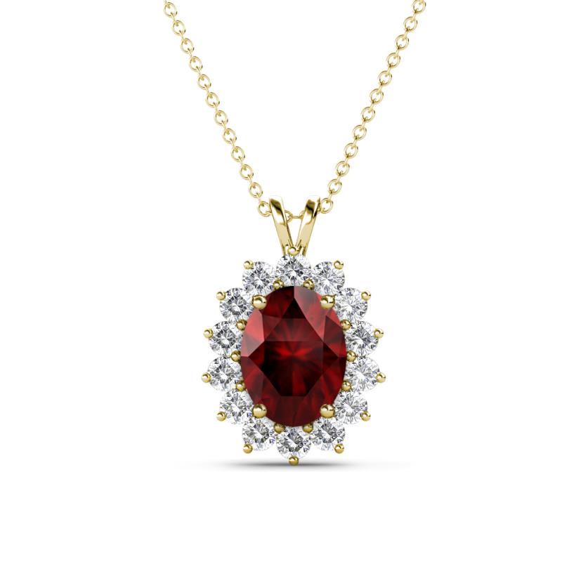Hazel 8x6 mm Oval Cut Red Garnet and Round Diamond Double Bail Halo Pendant Necklace 