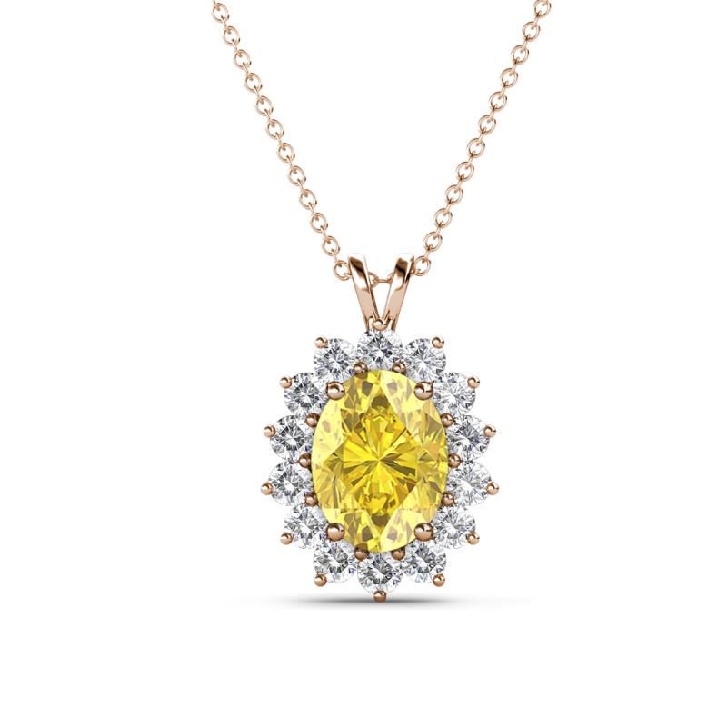 Hazel 8x6 mm Oval Cut Yellow Sapphire and Round Diamond Double Bail Halo Pendant Necklace 