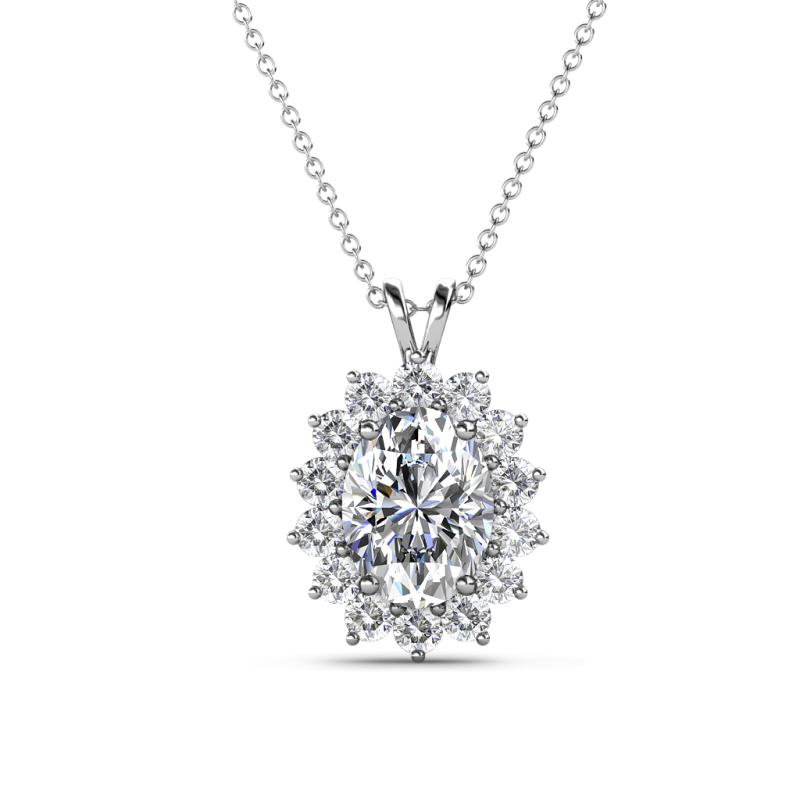 Hazel 8x6 mm Oval Cut and Round Diamond Double Bail Halo Pendant Necklace 