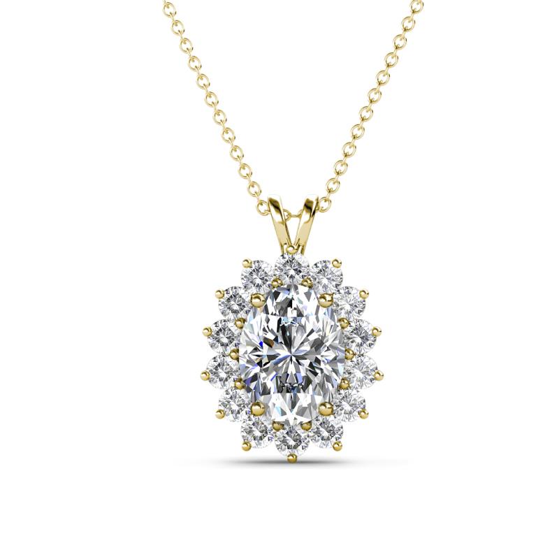 Hazel 8x6 mm Oval Cut and Round Diamond Double Bail Halo Pendant Necklace 