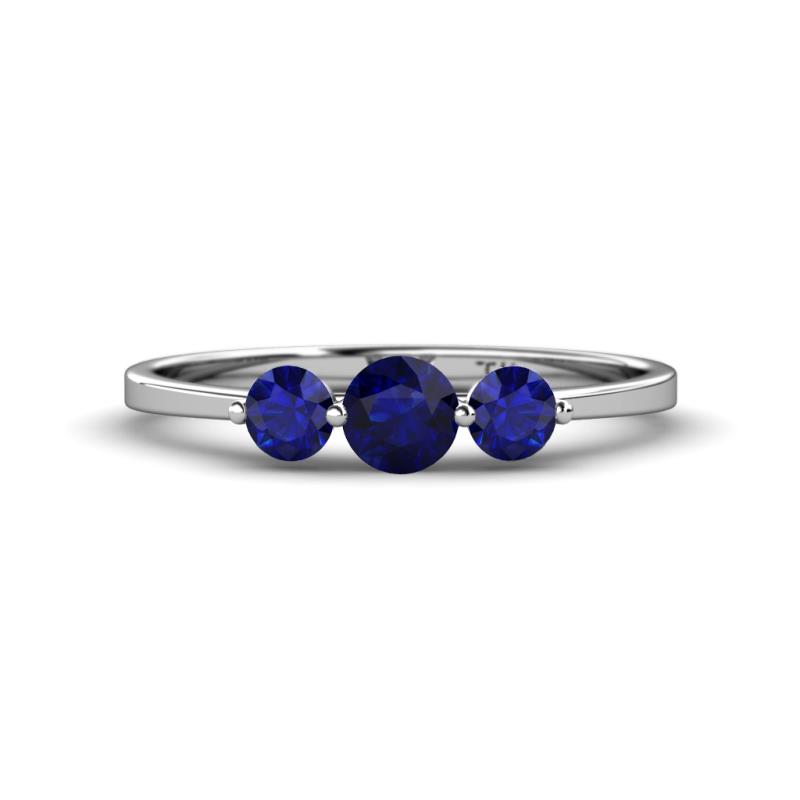 Shirley 5.00 mm Round Blue Sapphire Three Stone Engagement Ring 