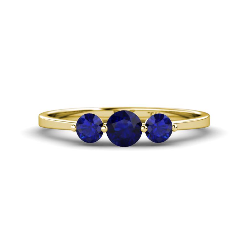 Shirley 5.00 mm Round Blue Sapphire Three Stone Engagement Ring 