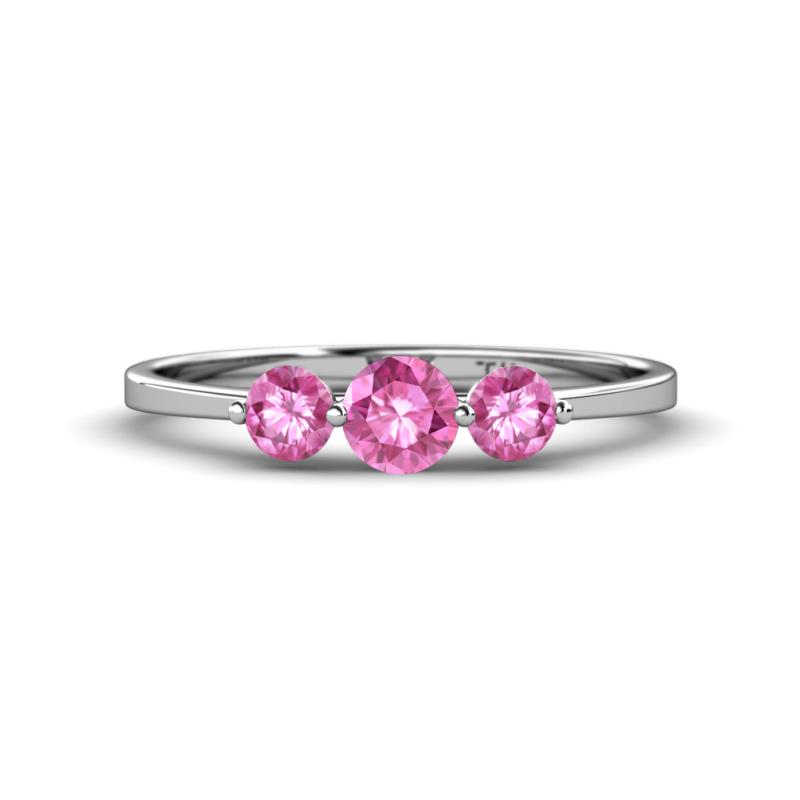 Shirley 5.00 mm Round Pink Sapphire Three Stone Engagement Ring 