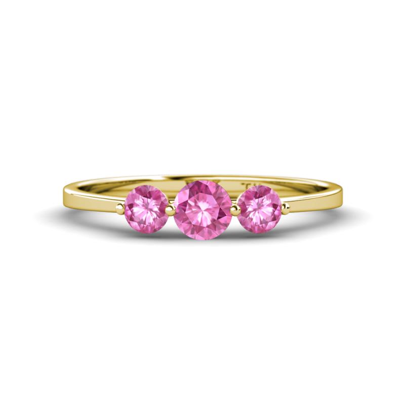Shirley 5.00 mm Round Pink Sapphire Three Stone Engagement Ring 