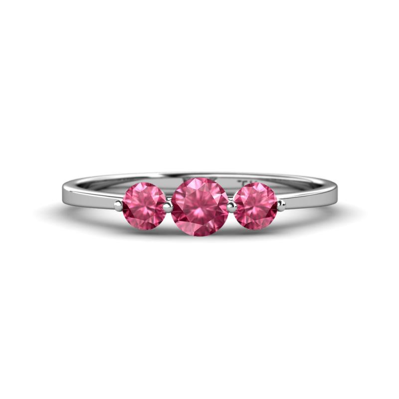 Shirley 5.00 mm Round Pink Tourmaline Three Stone Engagement Ring 