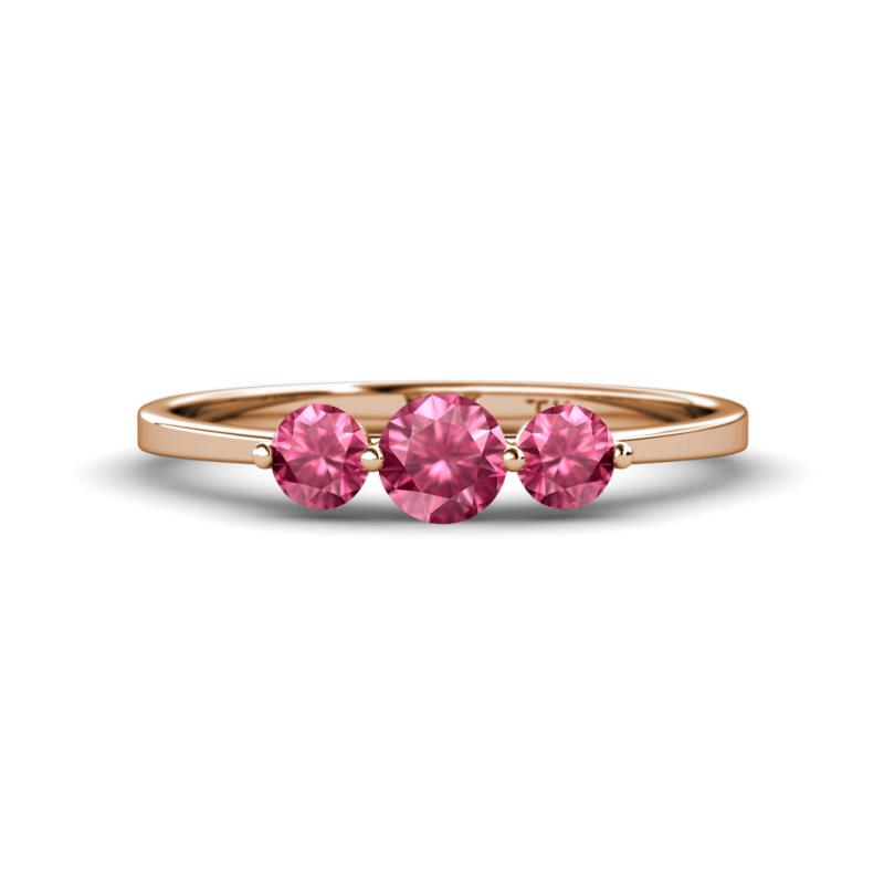 Shirley 5.00 mm Round Pink Tourmaline Three Stone Engagement Ring 