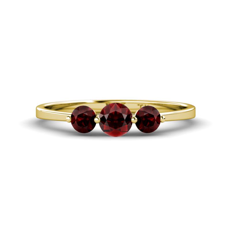 Shirley 5.00 mm Round Red Garnet Three Stone Engagement Ring 