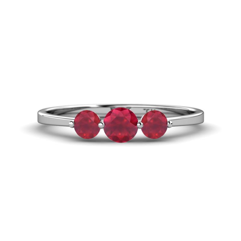 Shirley 5.00 mm Round Ruby Three Stone Engagement Ring 