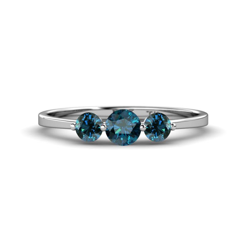 Shirley 5.00 mm Round Blue Diamond Three Stone Engagement Ring 