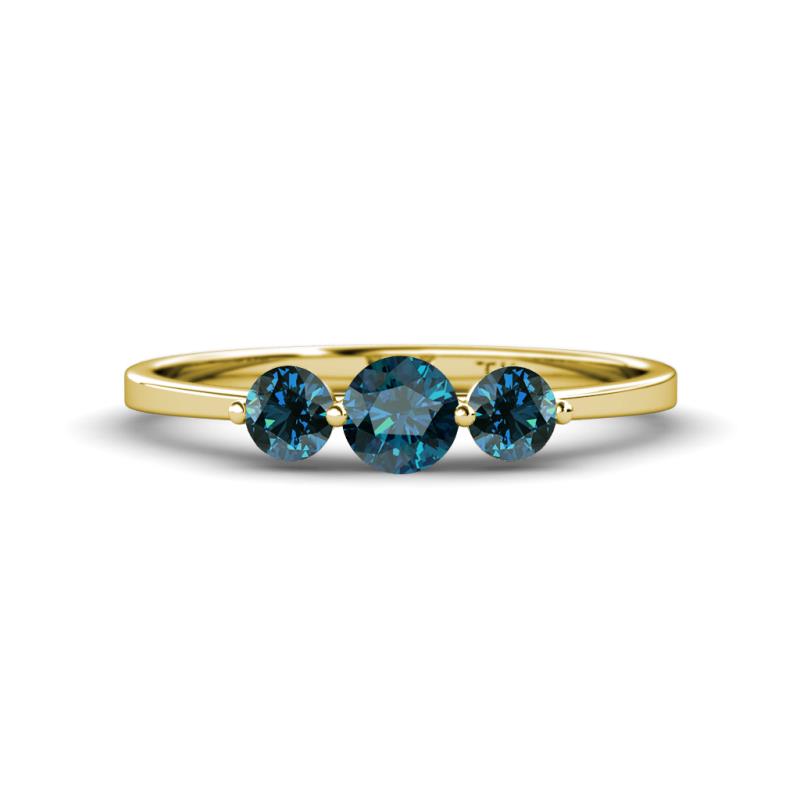 Shirley 5.00 mm Round Blue Diamond Three Stone Engagement Ring 
