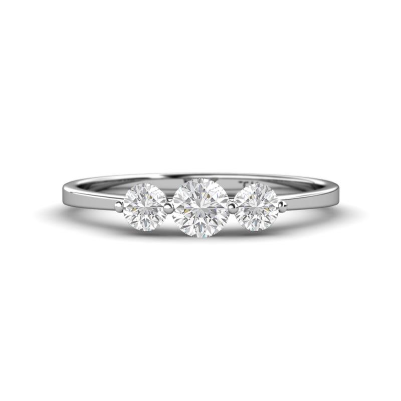 Shirley 5.00 mm Round White Sapphire Three Stone Engagement Ring 