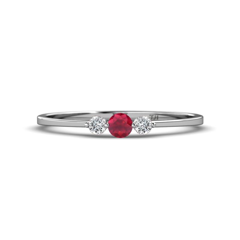 Shirley 3.50 mm Round Ruby and Diamond Three Stone Engagement Ring 