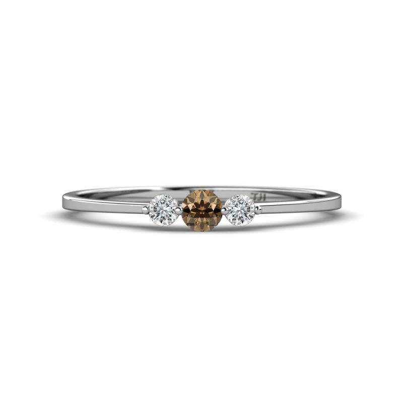 Shirley 3.50 mm Round Smoky Quartz and Diamond Three Stone Engagement Ring 