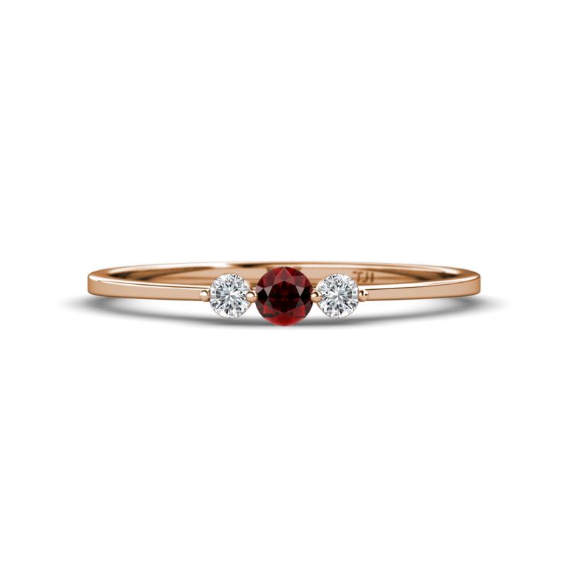 Shirley 3.50 mm Round Red Garnet and Diamond Three Stone Engagement Ring 