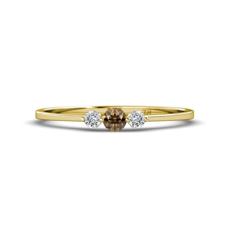 Shirley 3.50 mm Round Smoky Quartz and Diamond Three Stone Engagement Ring 