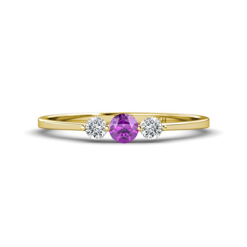 Shirley 4.00 mm Round Amethyst and Diamond Three Stone Engagement Ring 