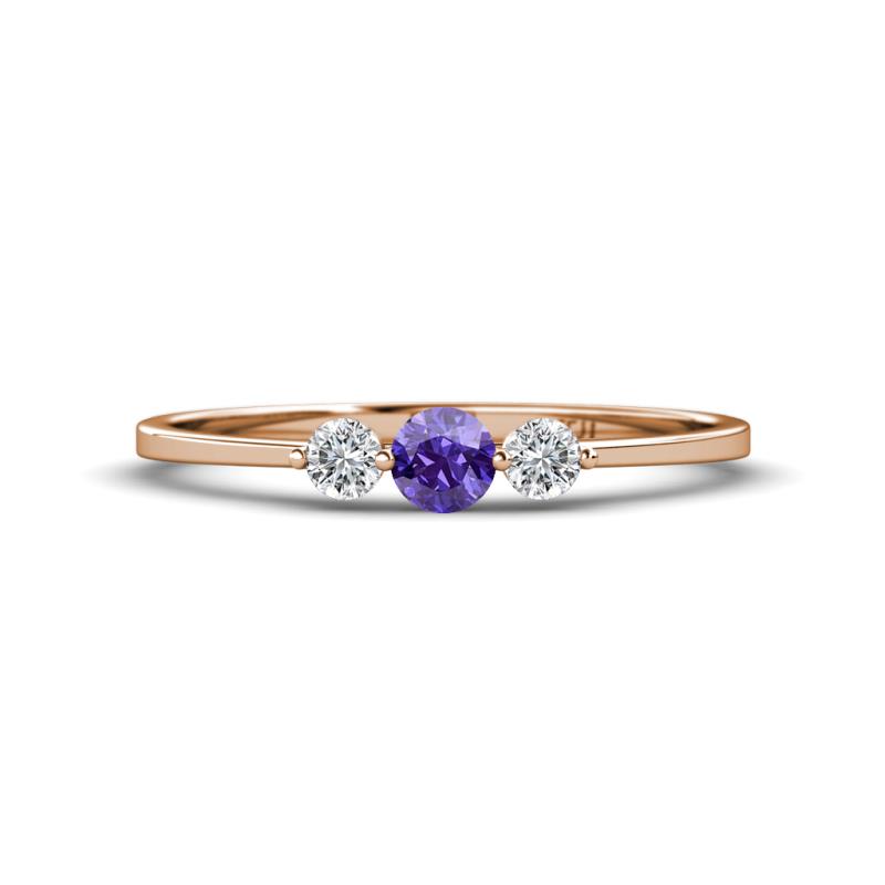 Shirley 4.00 mm Round Iolite and Diamond Three Stone Engagement Ring 